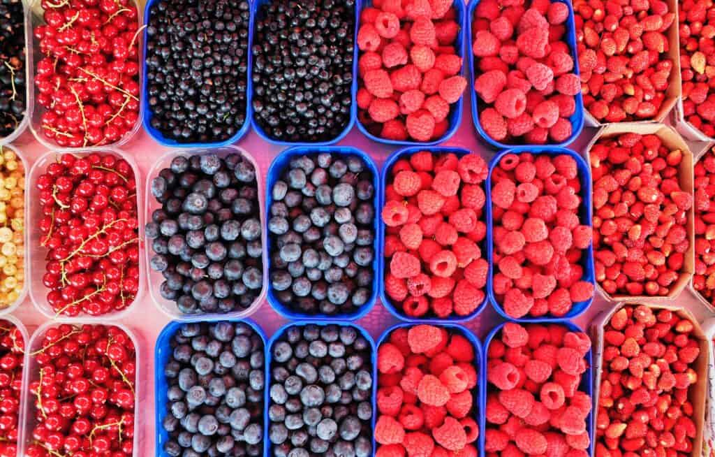 Boxes with different berries