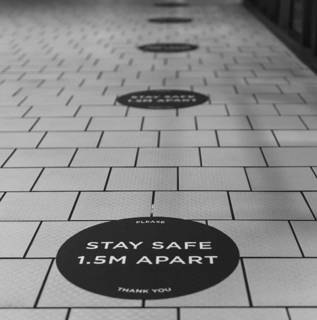 "Stay Safe 1.5m Apart" on the floor