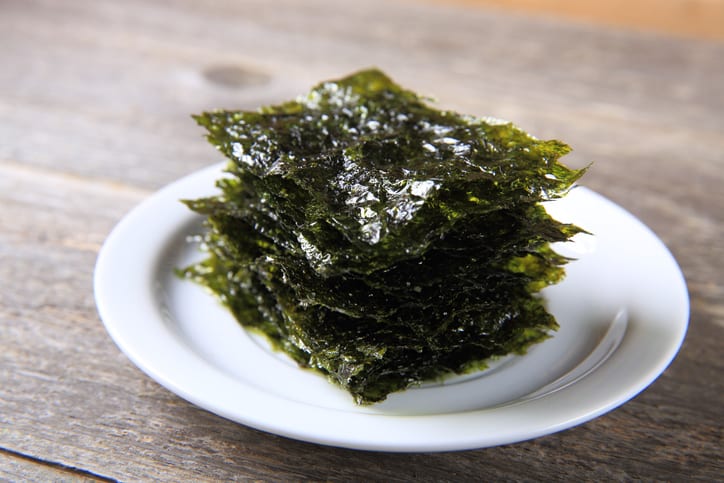 Dried seaweed on white plate