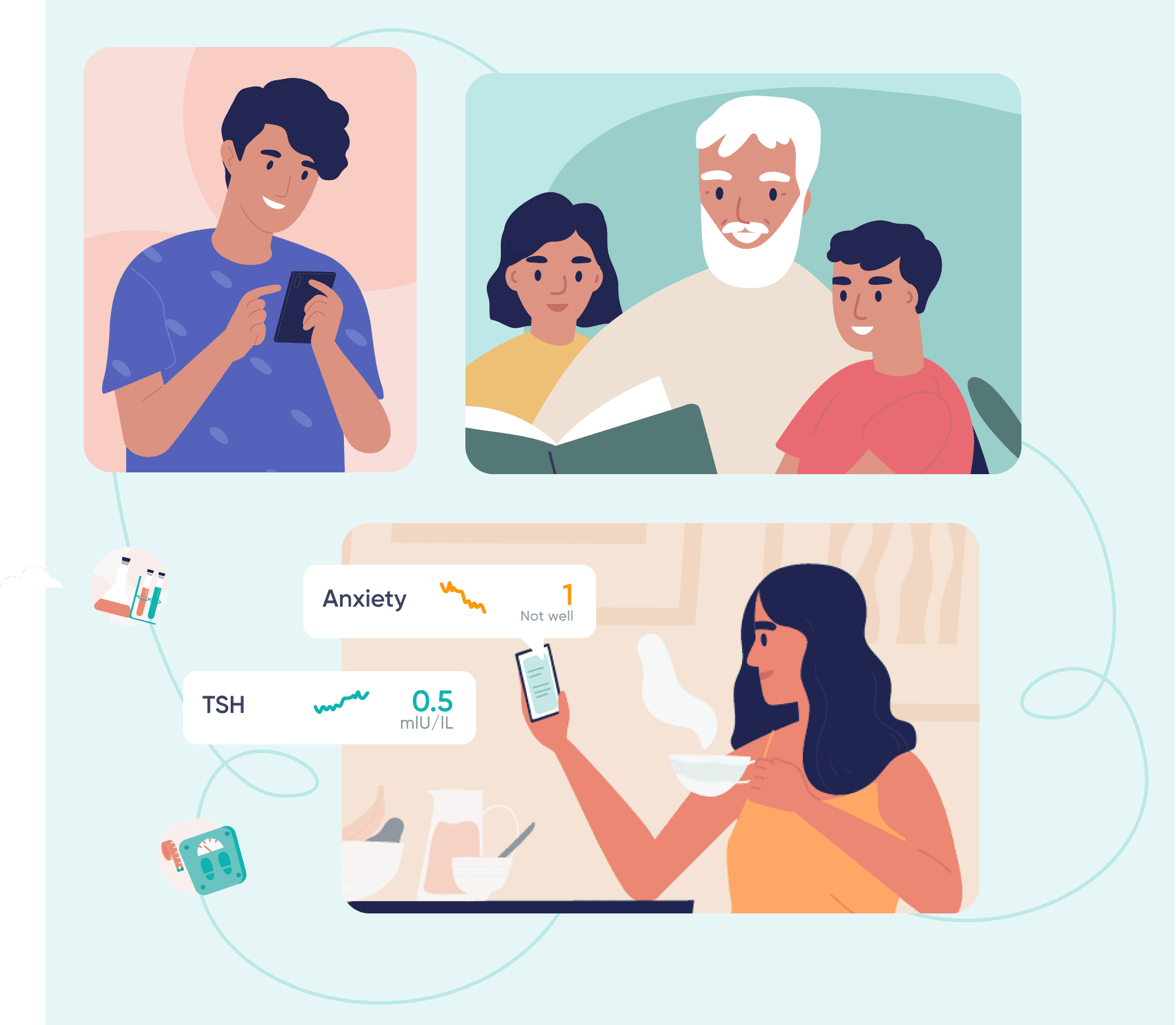 Illustration of people using ThyForLife App