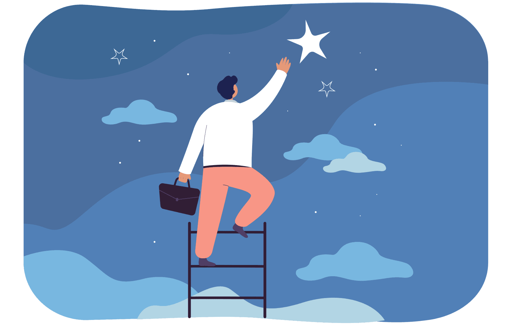 Illustration of a person on a ladder that reaches towards the Star