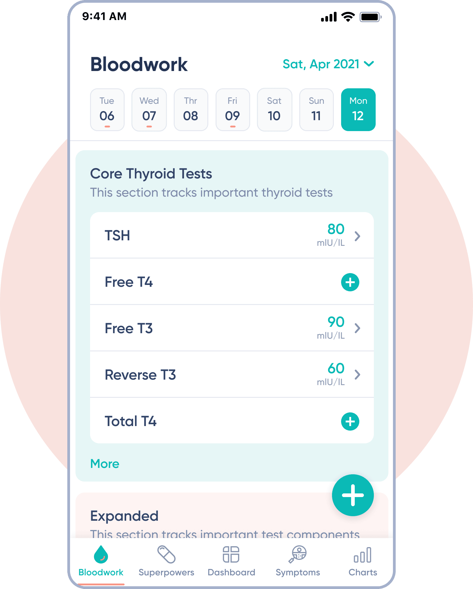 ThyForLife App Bloodwork Screen